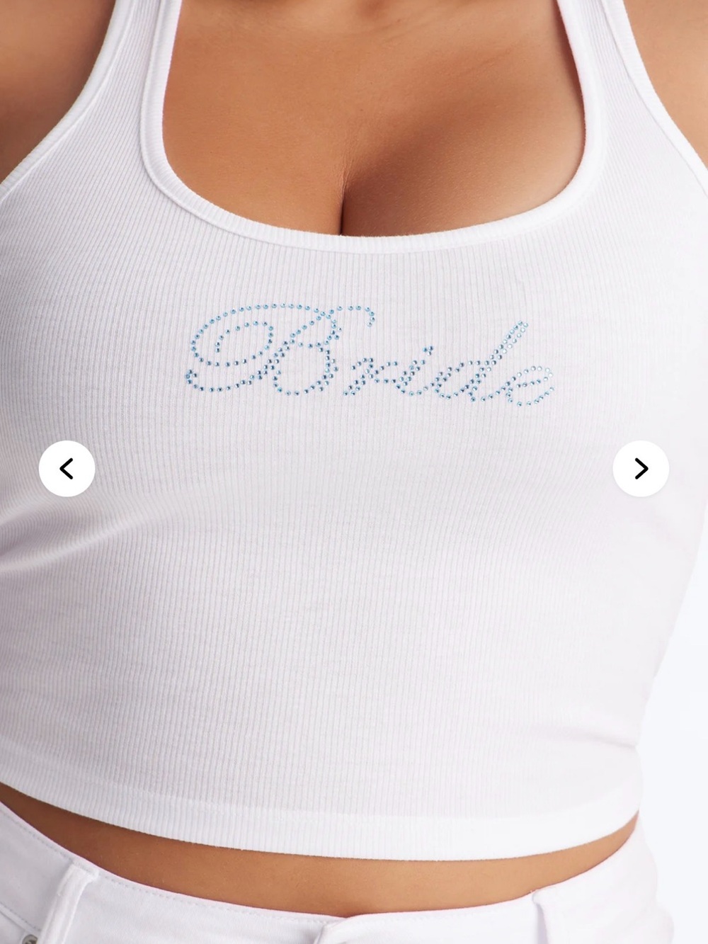 Fashion Nova White 'Bride' Rhinestone Ribbed Tank